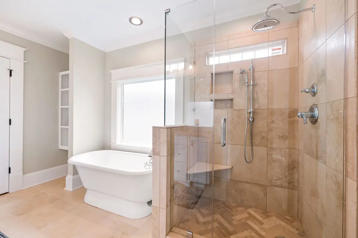 A clean, bright bathroom, the usual place a moisture check starts. Albany.